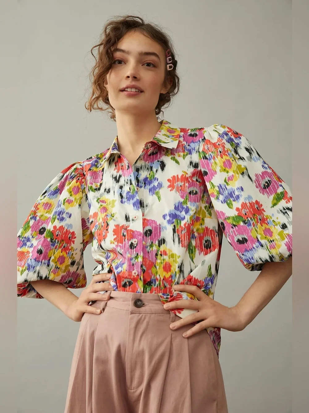Anthropologie Maeve Rachel Floral Puff Sleeve Button Down XS